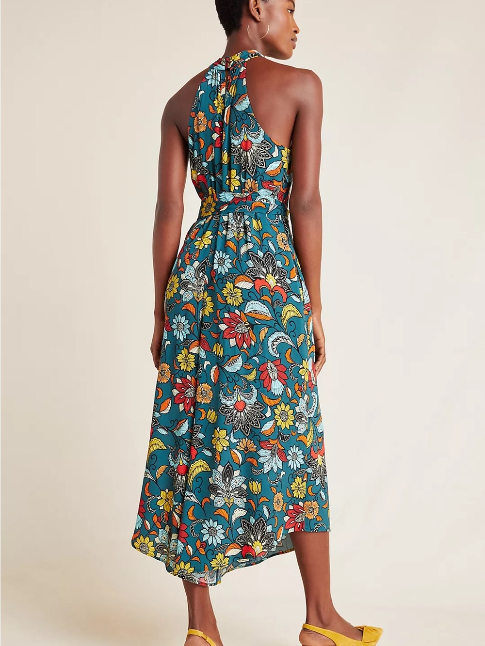 Anthropologie Women’s Geneva Halter Wide-Leg Jumpsuit Teal Floral Size Small - Picture 5 of 15